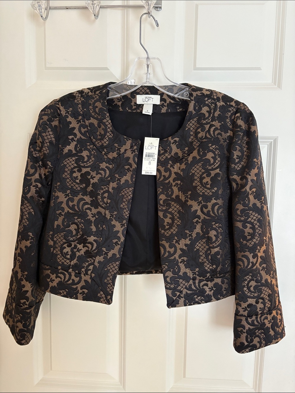 LOFT Shimmer Black and Brown Brocade Cropped Blazer